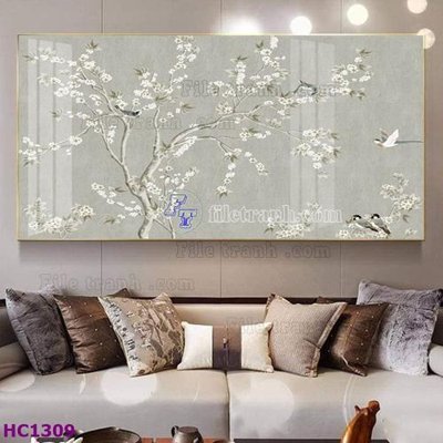 Download file gốc File tranh hoa và chim tối giản trung quốc HC1309 (in lụa) tranh 3D