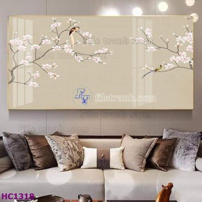 File tranh File tranh hoa và chim tối giản trung quốc HC1318 (ảnh gốc) in trần 3D