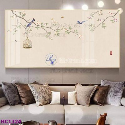 Tải file File tranh hoa và chim tối giản trung quốc HC1324 (gốc) in tranh tráng gương