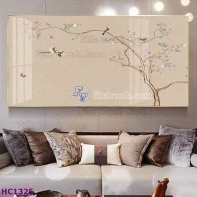 Ảnh gốc File tranh hoa và chim tối giản trung quốc HC1325 (độ nét cao) in mica