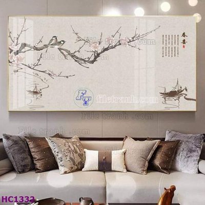 File gốc in ấn File tranh hoa và chim tối giản trung quốc HC1332 chất lượng vượt trội