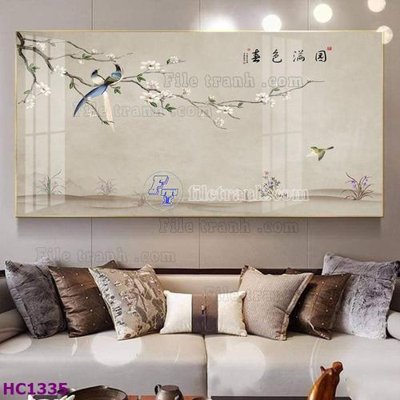 File PSD File tranh hoa và chim tối giản trung quốc HC1335 (nguyên bản) cho thiết kế