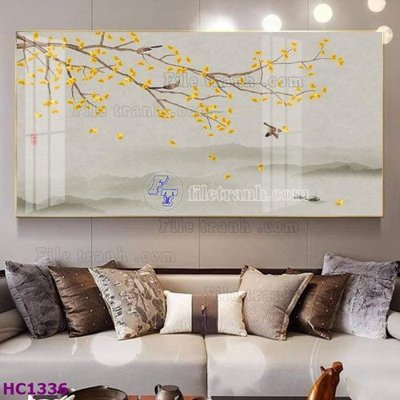 File ảnh File tranh hoa và chim tối giản trung quốc HC1336 (gốc) trang trí khách sạn