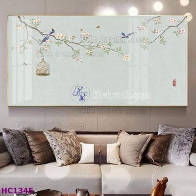 File tranh gốc File tranh hoa và chim tối giản trung quốc HC1345 chủ đề hiện đại