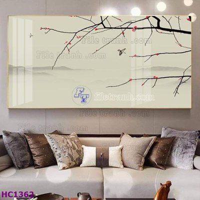 File gốc File tranh hoa và chim tối giản trung quốc HC1362 (trang trí) cho phòng khách