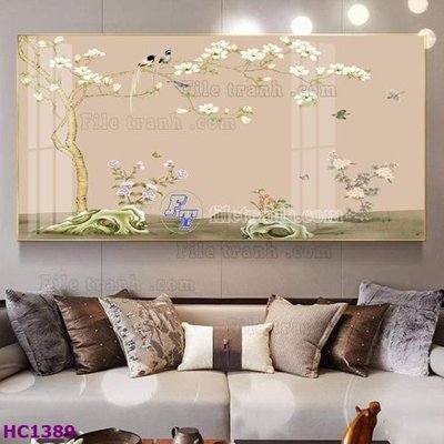 File tranh File tranh hoa và chim tối giản trung quốc HC1389 (bản gốc) in lụa 3D