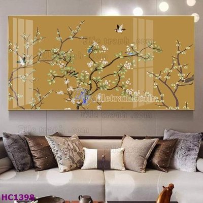 File ảnh File tranh hoa và chim tối giản trung quốc HC1398 (gốc) in standee