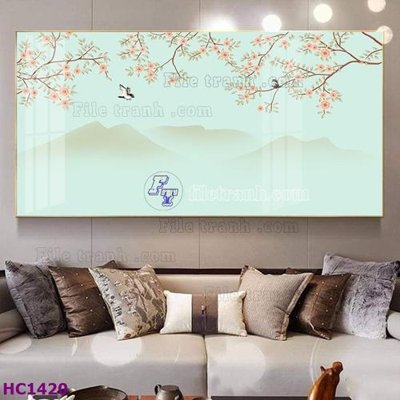 File gốc File tranh hoa và chim tối giản trung quốc HC1420 (in lụa) cao cấp