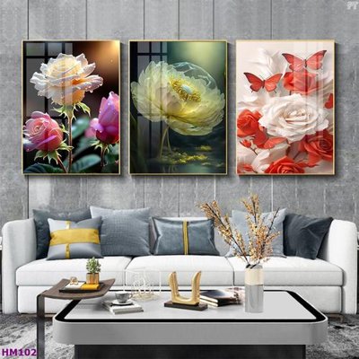 File gốc Tranh bộ 3 hoa sen 5d đẹp HM102 (in lụa) cao cấp