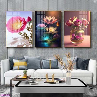 File gốc in ấn Tranh bộ 3 hoa sen 5d đẹp HM103 (sẵn sàng tải về)