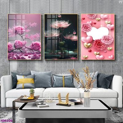 Download file gốc Tranh bộ 3 hoa sen 5d đẹp HM106 (in mica) trang trí