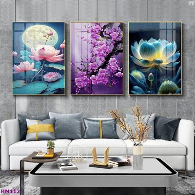 File gốc Tranh bộ 3 hoa sen 5d đẹp HM112 (cho in 3D) độc đáo