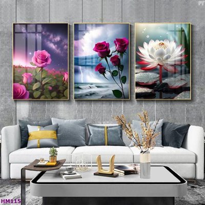 File gốc Tranh bộ 3 hoa sen 5d đẹp HM115 (cho in 3D) độc đáo