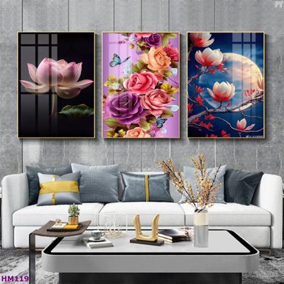 Tải file Tranh bộ 3 hoa sen 5d đẹp HM119 (ảnh gốc) in tráng gương