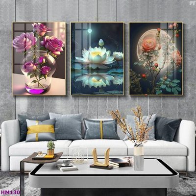 File tranh Tranh bộ 3 hoa sen 5d đẹp HM130 (gốc) in trên kính