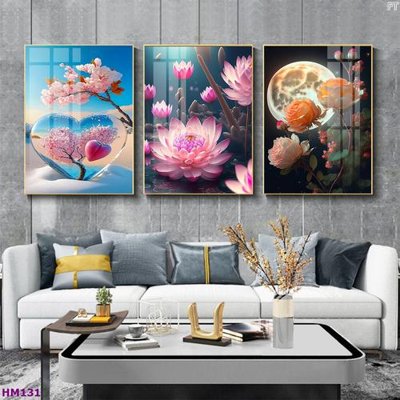 File gốc Tranh bộ 3 hoa sen 5d đẹp HM131 (ảnh chi tiết) để in lụa