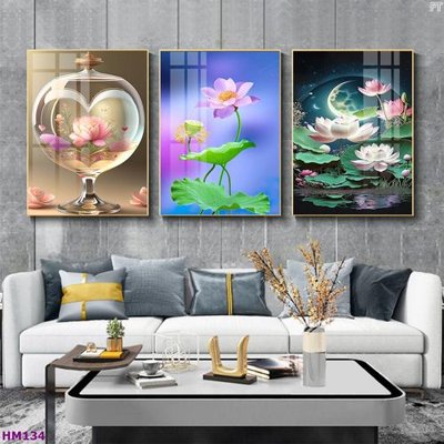 Tải file Tranh bộ 3 hoa sen 5d đẹp HM134 (gốc) in ấn chất lượng