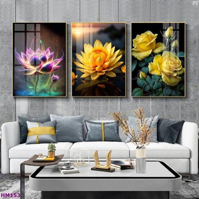 File gốc Tranh bộ 3 hoa sen 5d đẹp HM153 (chuẩn màu) cho in offset