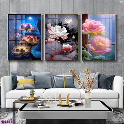 Tải về file gốc Tranh bộ 3 hoa sen 5d đẹp HM155 (chuẩn in ấn)