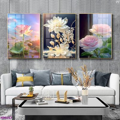 File gốc Tranh bộ 3 hoa sen 5d đẹp HM157 (PNG) nền trong suốt