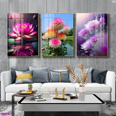 File tranh Tranh bộ 3 hoa sen 5d đẹp HM167 (ảnh gốc) độ nét vượt trội