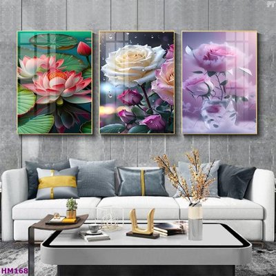 File gốc Tranh bộ 3 hoa sen 5d đẹp HM168 (chủ đề hiện đại) trang trí