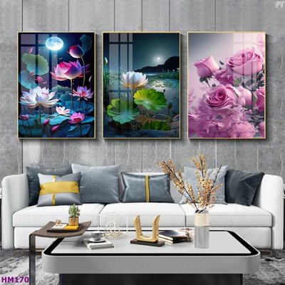 File PSD Tranh bộ 3 hoa sen 5d đẹp HM170 (nguyên gốc) chất lượng cao