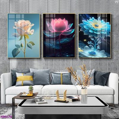 File in mica Tranh bộ 3 hoa sen 5d đẹp HM176 (bản gốc) siêu trong
