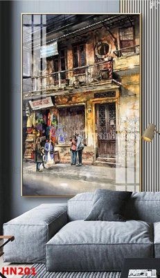 File gốc File tranh phố cổ hà nội xưa HN201 (in lụa) chi tiết cao