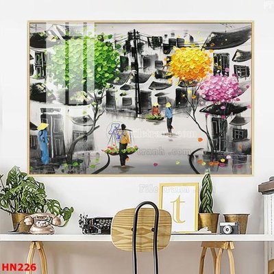 File tranh File tranh phố cổ hà nội xưa HN226 (bản gốc) in lụa 3D
