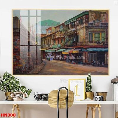 File gốc File tranh phố cổ hà nội xưa HN300 (ảnh chi tiết) để in lụa