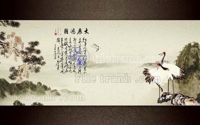 File tranh File gốc in tranh tổng hợp tường nền K40030 (file gốc) chủ đề phong thủy