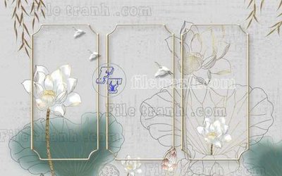 Tải file File gốc in tranh tổng hợp tường nền K40926 (gốc) chủ đề hoa sen