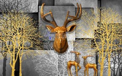File gốc File tranh gốc dán tường hươu nai sừng K47018 (cho in UV) siêu nét
