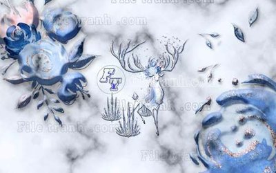 File tranh File tranh gốc dán tường hươu nai sừng K47026 (gốc) in trên kính