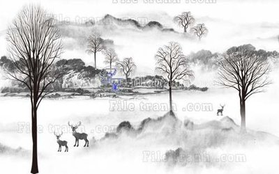 Hình ảnh file gốc File tranh gốc dán tường hươu nai sừng K47029 cho in UV