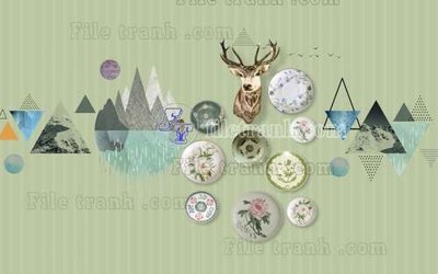 File in trần File tranh gốc dán tường hươu nai sừng K47073 (bản gốc) phong cảnh