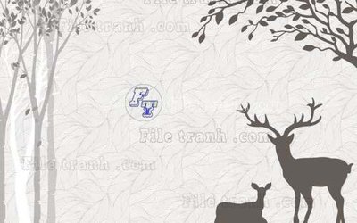 Ảnh gốc file in lụa File tranh gốc dán tường hươu nai sừng K47108 chi tiết