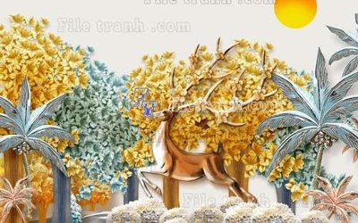 File gốc File tranh gốc dán tường hươu nai sừng K47111 (in lụa) tranh thuận buồm
