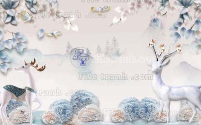 Ảnh gốc File tranh gốc dán tường hươu nai sừng K47115 (nét căng) in mica