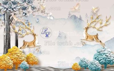 File in trần File tranh gốc dán tường hươu nai sừng K47123 (bản gốc 3D) sống động