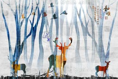 File tranh File tranh gốc dán tường hươu nai sừng K47140 (gốc) in film