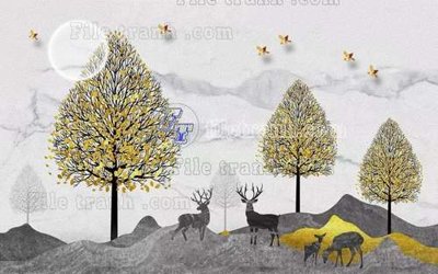 File gốc File tranh gốc dán tường hươu nai sừng K47151 (PNG) nền trong suốt