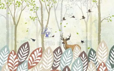 File in trần File tranh gốc dán tường hươu nai sừng K47192 (bản gốc) phong cảnh
