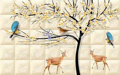 Tải file File tranh gốc dán tường hươu nai sừng K47211 (PSD) cho in ấn quảng cáo