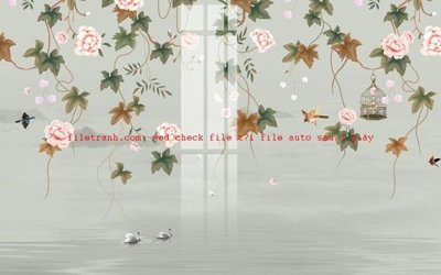 Download file gốc File gốc in tranh nền tường tổng hợp K55492 (in lụa) hoa lá