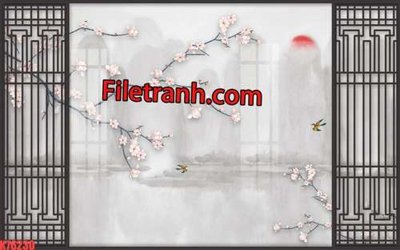 File gốc File tranh gốc dán tường hươu nai sừng K76230 (in lụa) họa tiết 3D