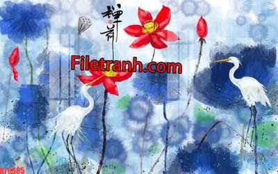 File tranh File tranh gốc dán tường hươu nai sừng K76605 (bản gốc) in lụa dán tường