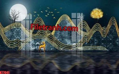 File ảnh File tranh gốc dán tường hươu nai sừng K77041 (gốc) in decal dán tường