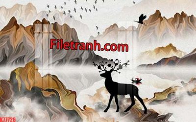 Tải file File tranh gốc dán tường hươu nai sừng K77726 (gốc) chủ đề phong thủy